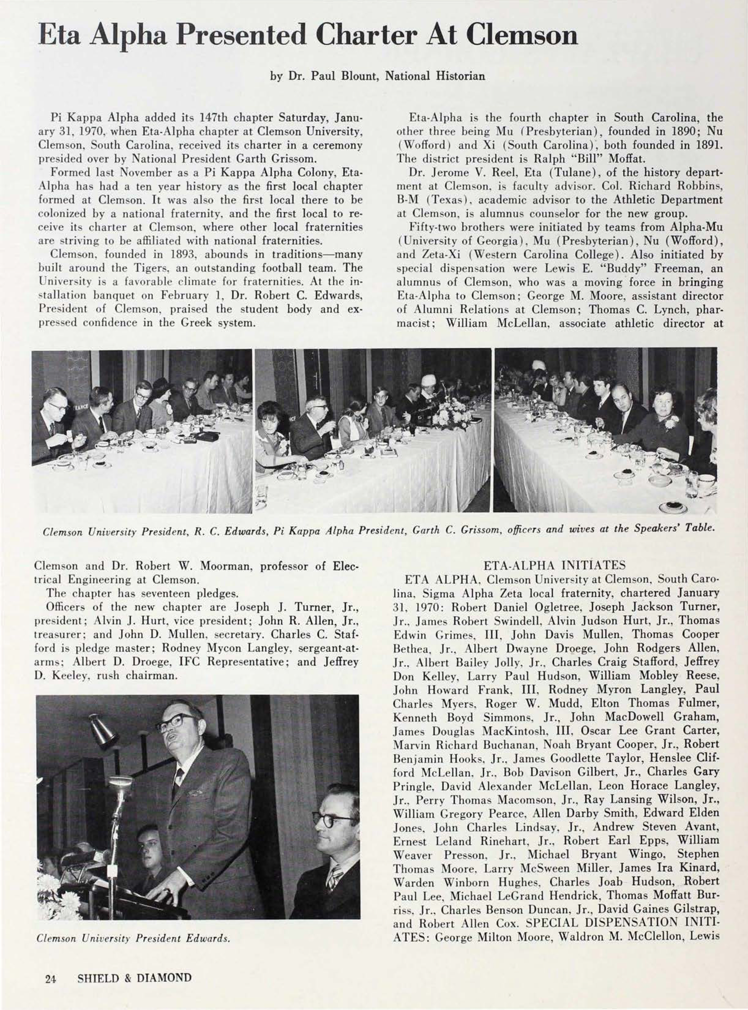 Eta Alpha Presented Charter At Clemson